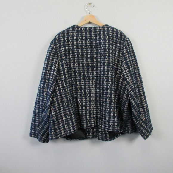 RSVP by Talbots Tweed Blazer Jacket Women 24 Blue Metallic Career Fringe 1096 - Picture 2 of 11